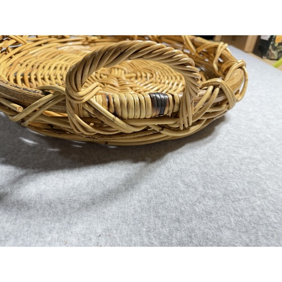 Vintage Large Wrapped Rattan Tray With Handles Mid Century - Picture 6 of 7